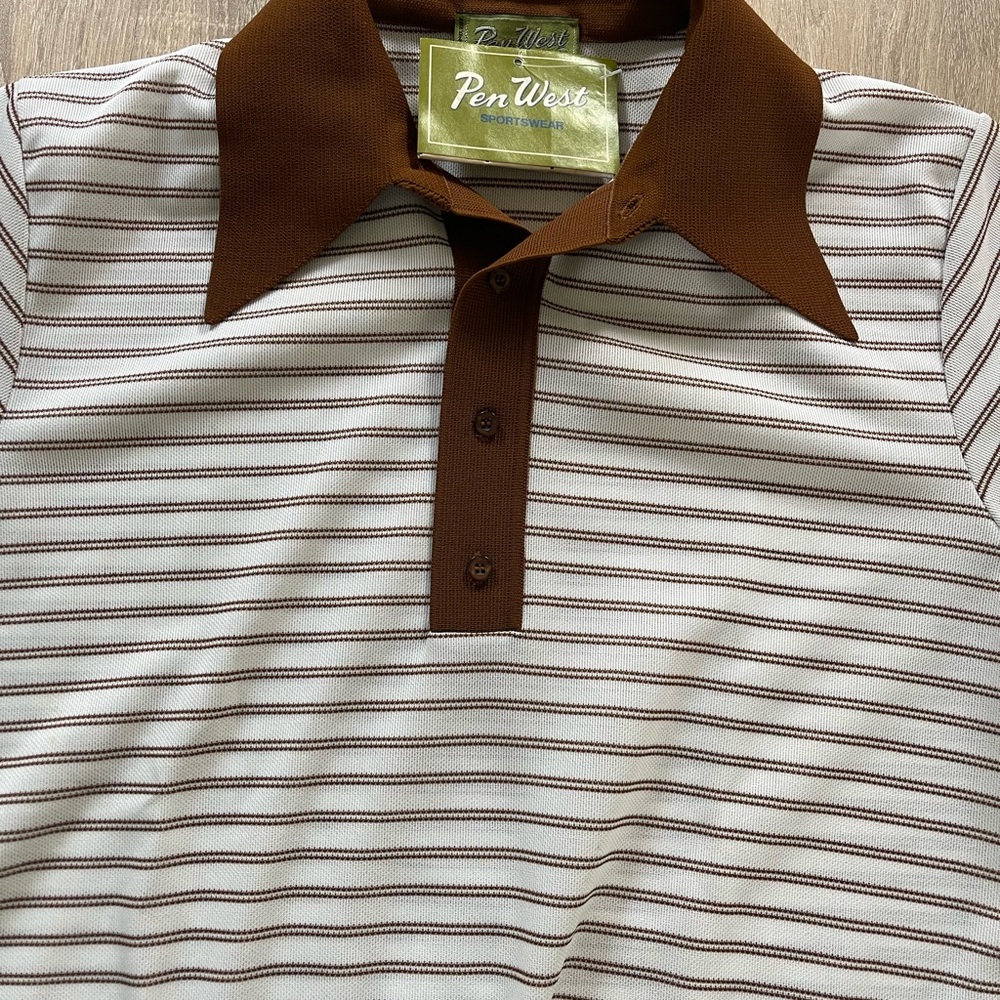 Men's Striped Polo Shirt - Brown and White